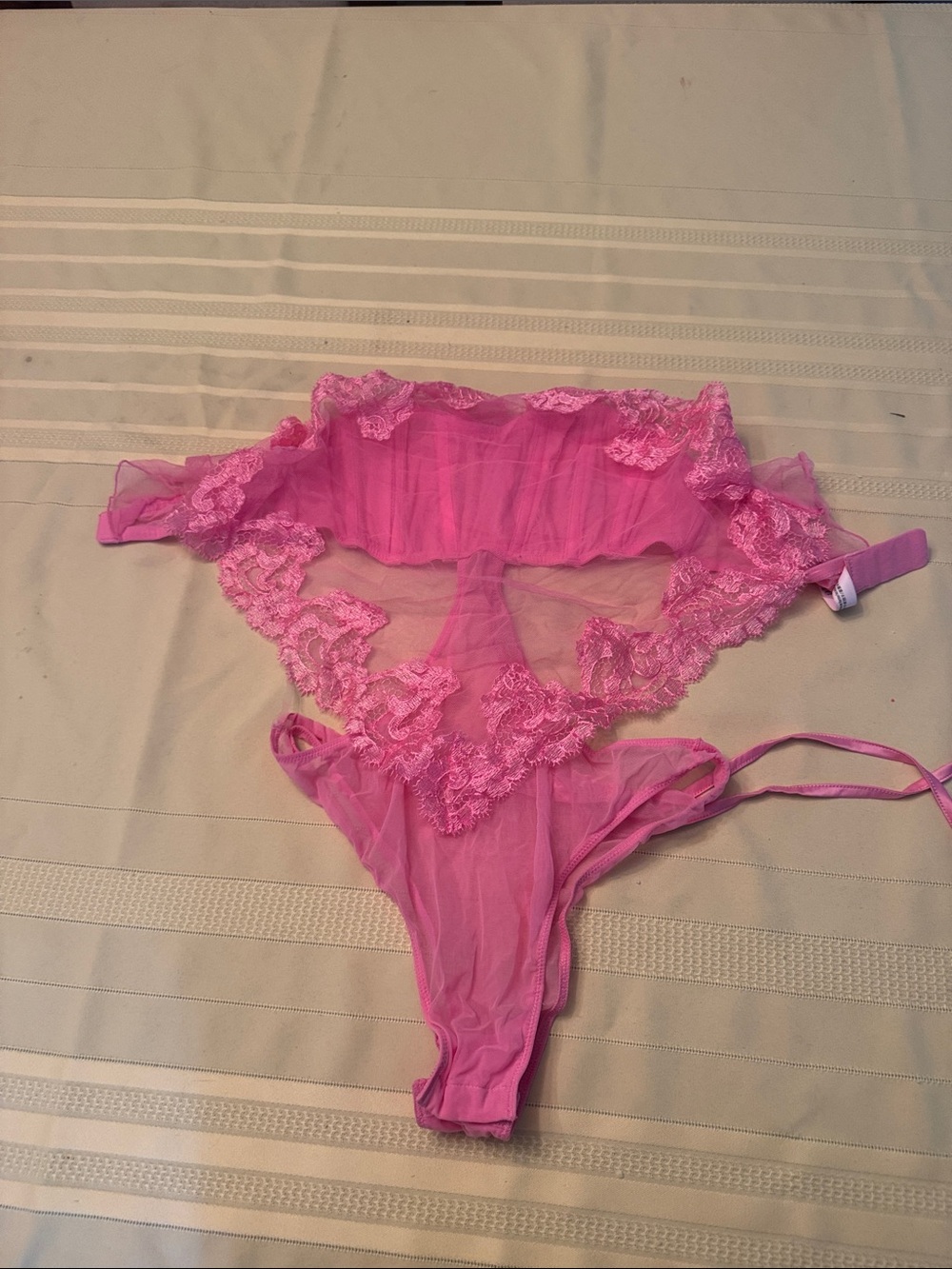 Victoria's Secret Hot Pink Sheer Lace Teddy Bodysuit